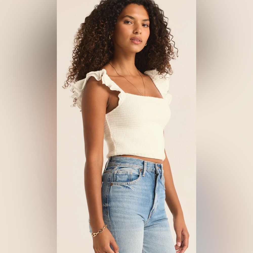 Z Supply White Ruffle Sleeve Tank Top NWOT